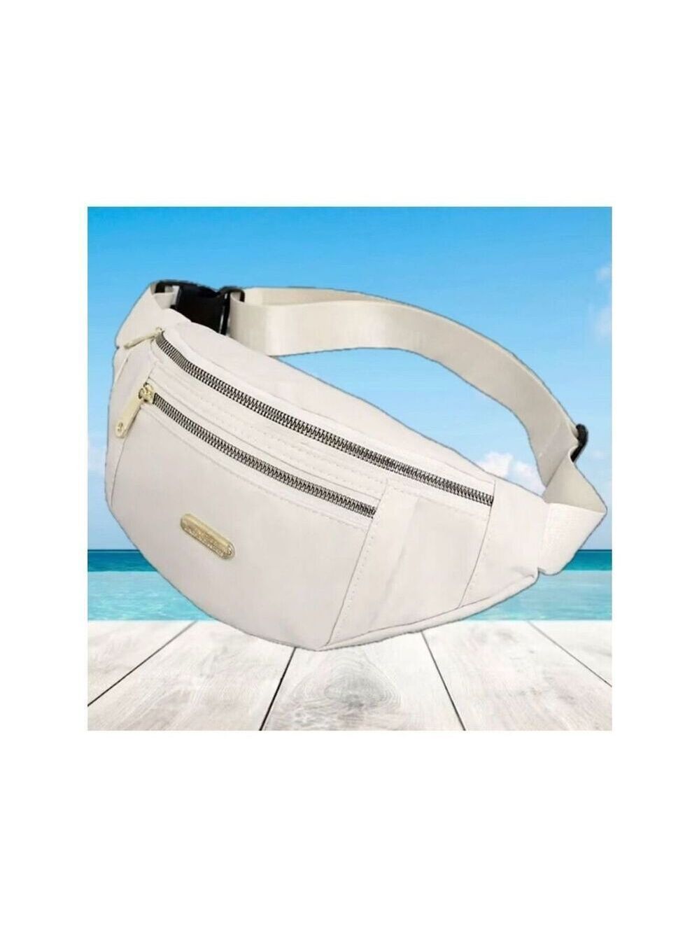 NWT Gorgeous White off /Ivory Nylon Sling Bag Fanny Pack with double gold zipper